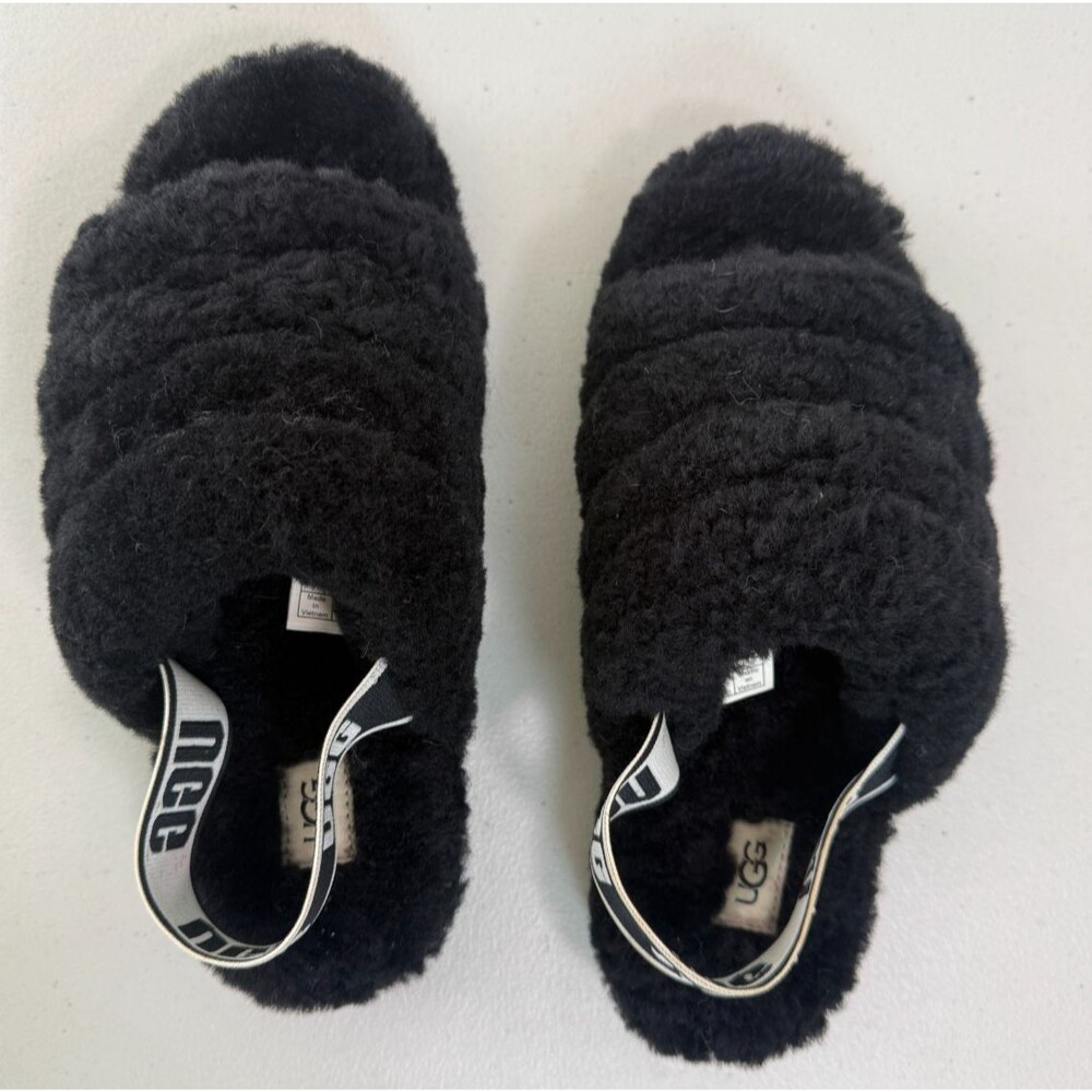 UGG Australia Lambswool Yeah Women's Slide Sandal Size US 9  Black NEW